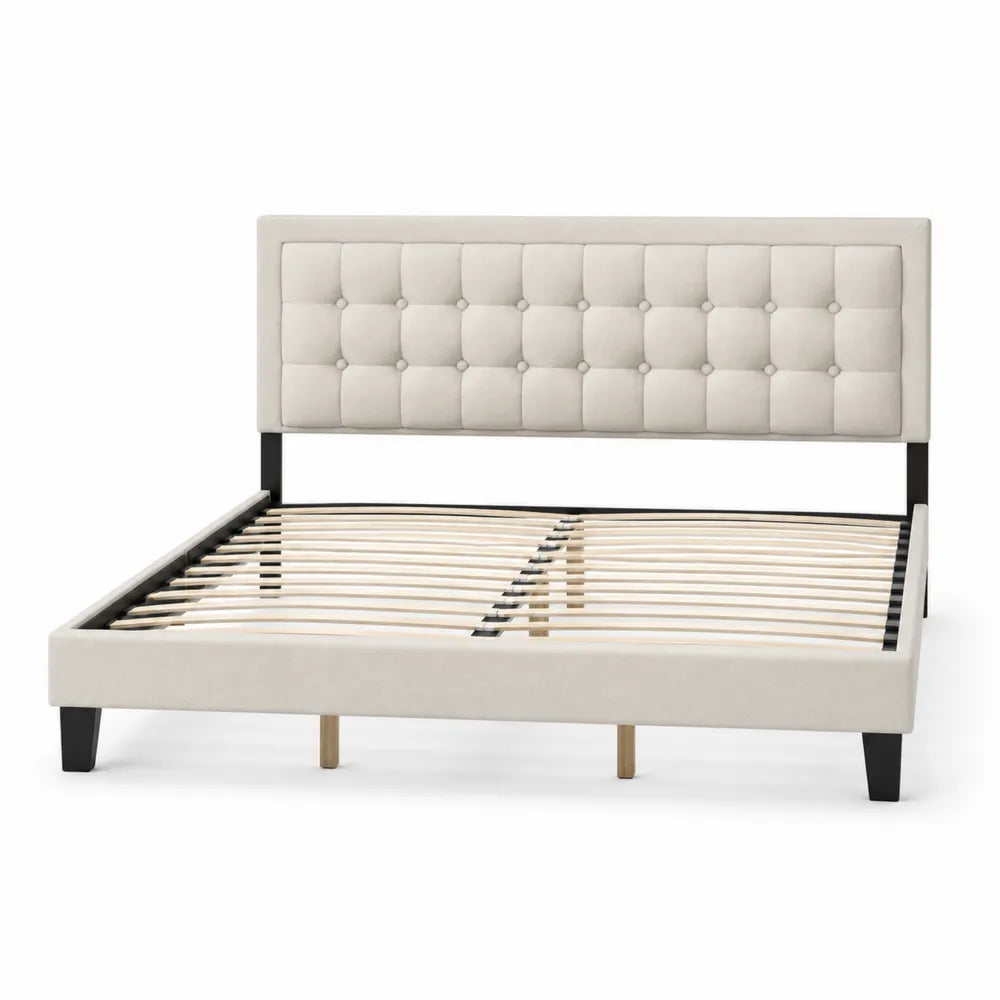 Polsterbett Leinen Beige mit Holzgestell 200x160 cm