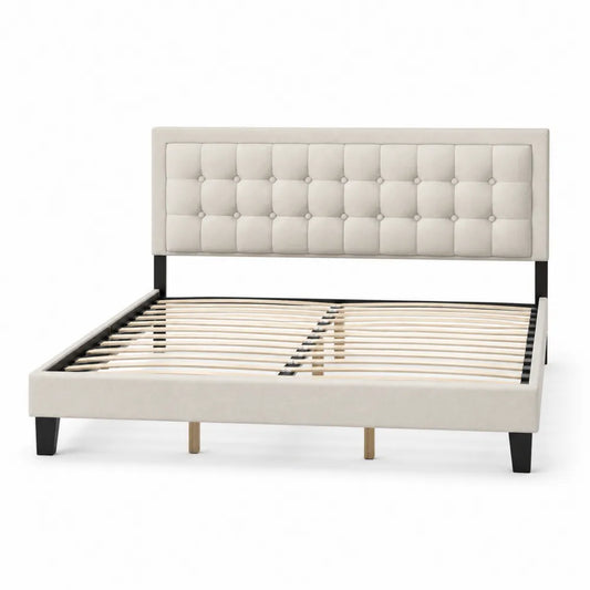 Polsterbett Leinen Beige mit Holzgestell 200x160 cm