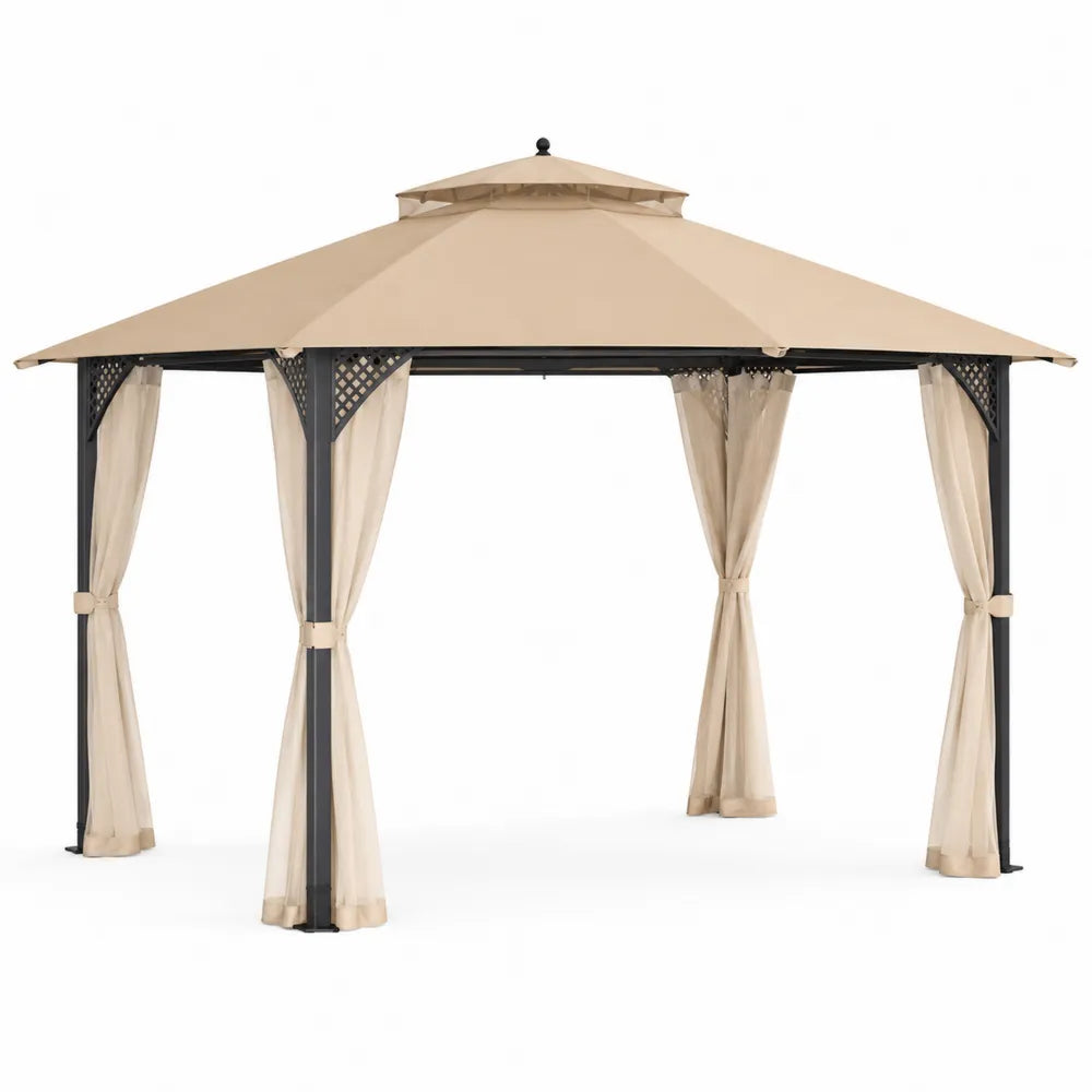 Pavillon Stahlrahmen 3x3m Polyester Beige