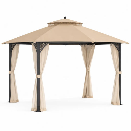 Pavillon Stahlrahmen 3x3m Polyester Beige