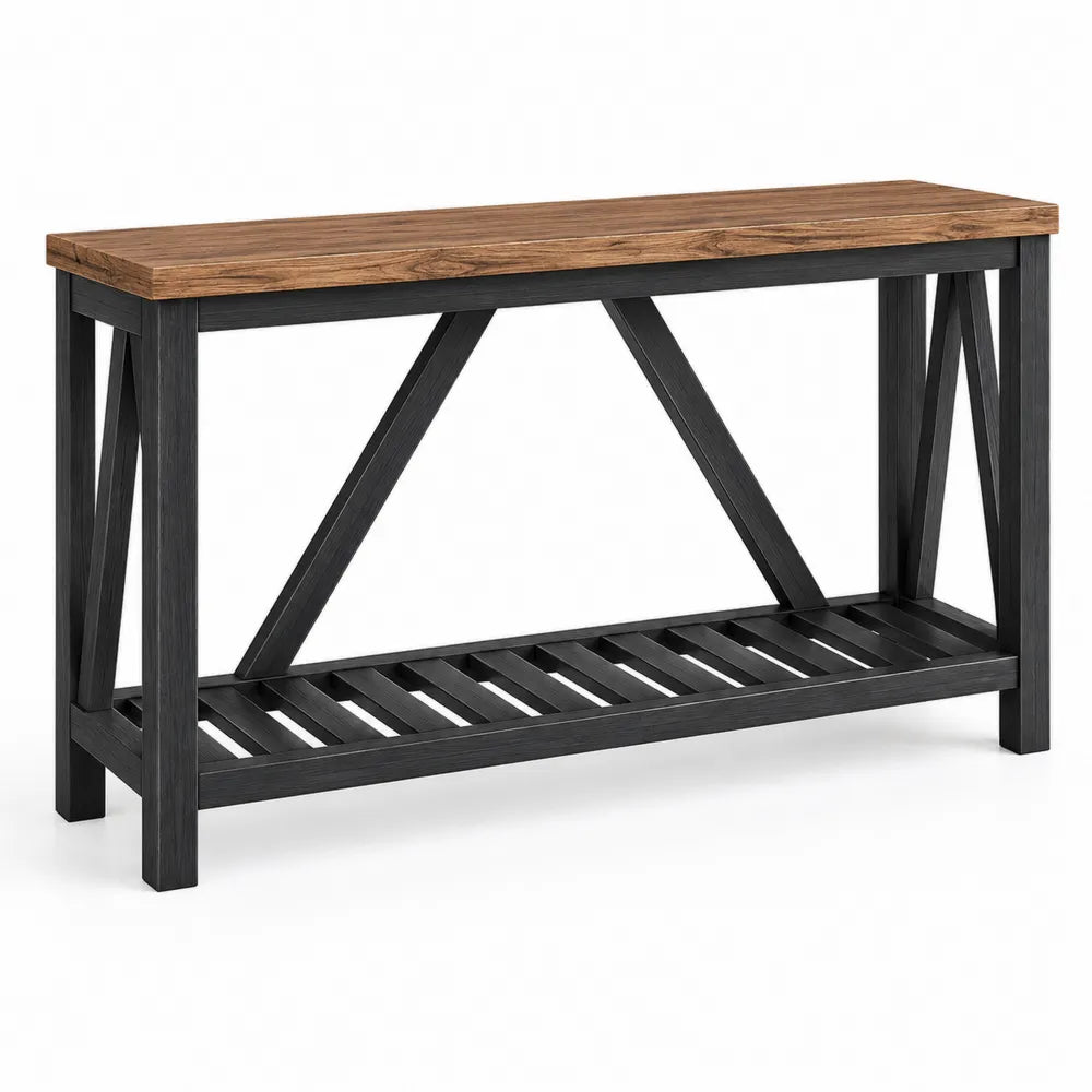 Konsolentisch Holz Metall Braun Schwarz 120x30x80 cm