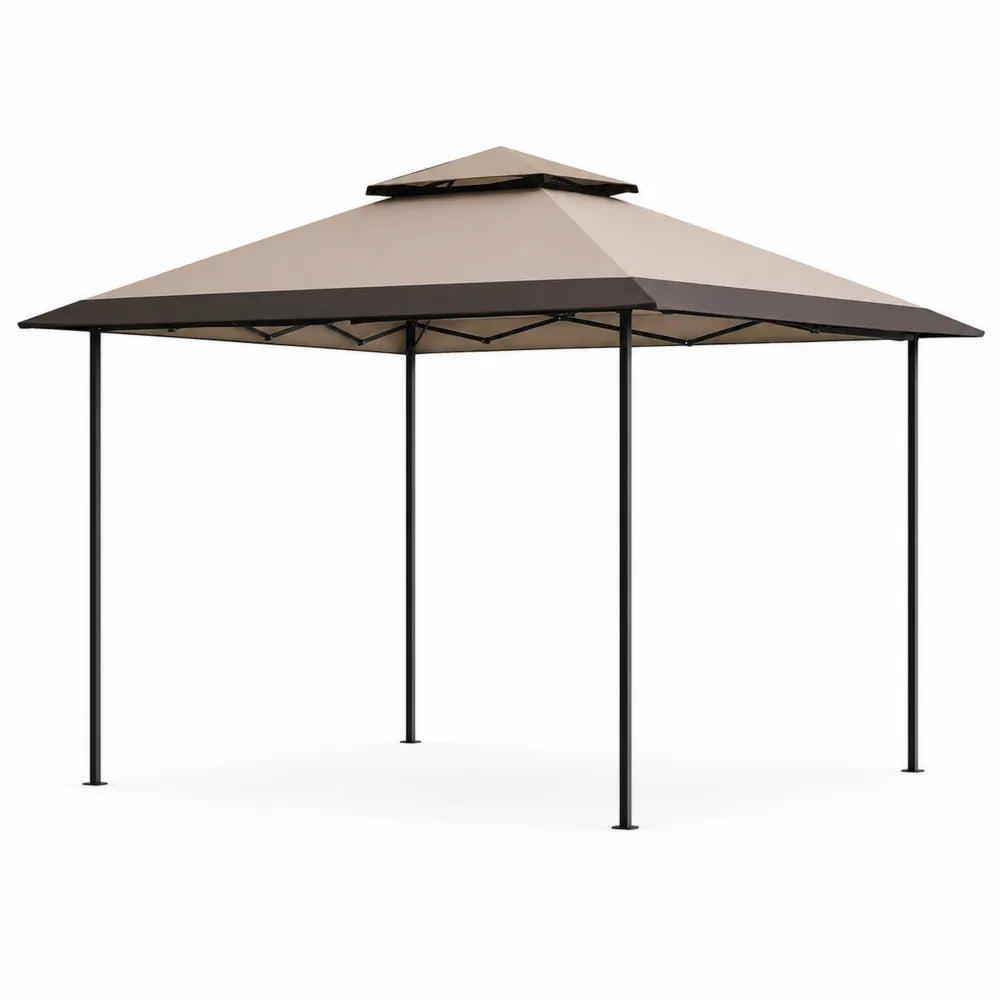 Quadratischer Pavillon mit Stahlgestell und Polyester-Dach, 300x300 cm, Beige