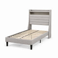 Einzelbett Grau mit Regal Kopfteil aus Holz und Polyester